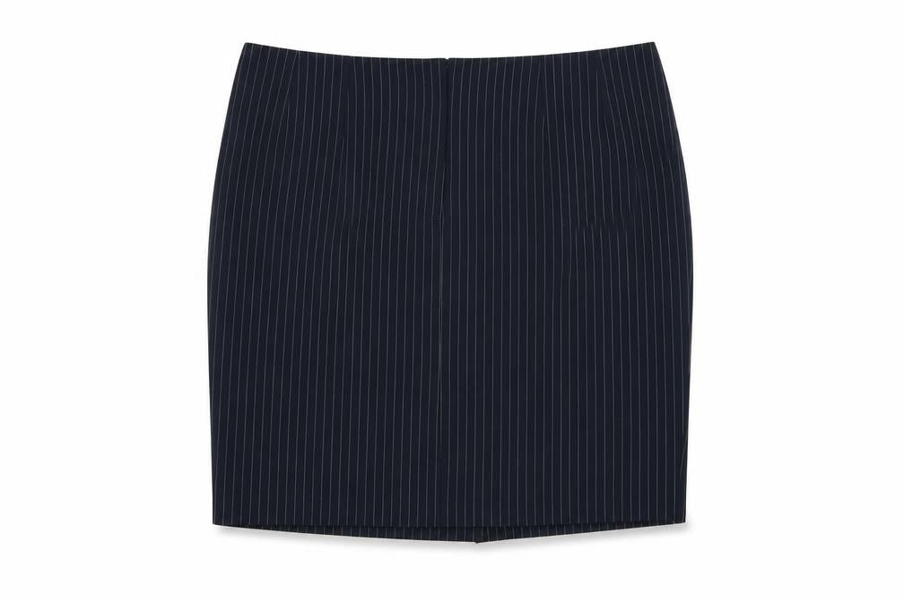 Marks & Spencer Womens Blue Striped Polyester A-Line Skirt Size 24 Zip