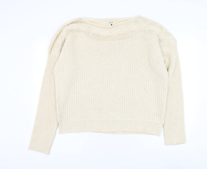 Yumi Womens Beige Round Neck Polyester Pullover Jumper Size XL