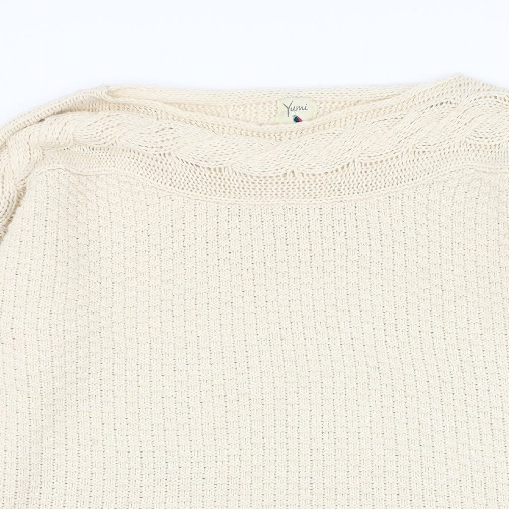 Yumi Womens Beige Round Neck Polyester Pullover Jumper Size XL