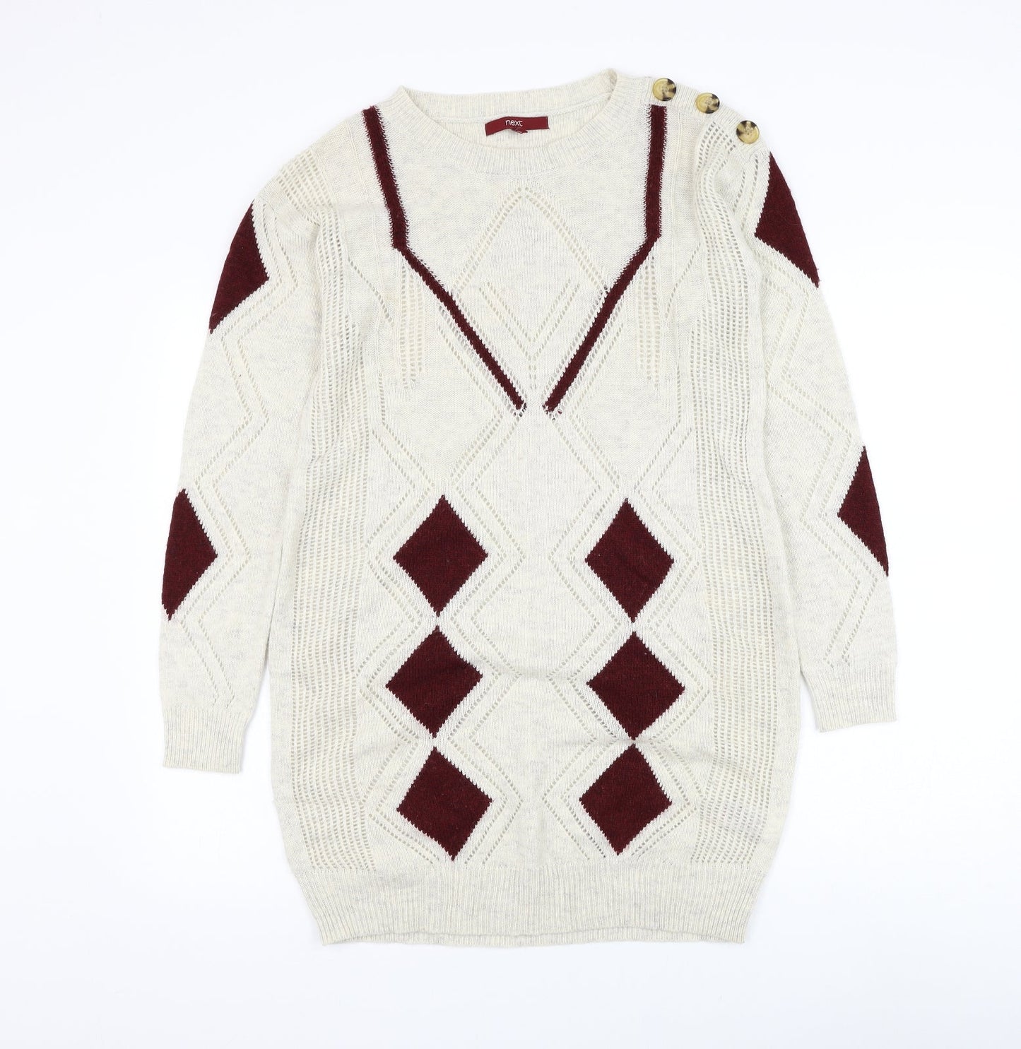 NEXT Womens Beige Round Neck Geometric Acrylic Pullover Jumper Size 12