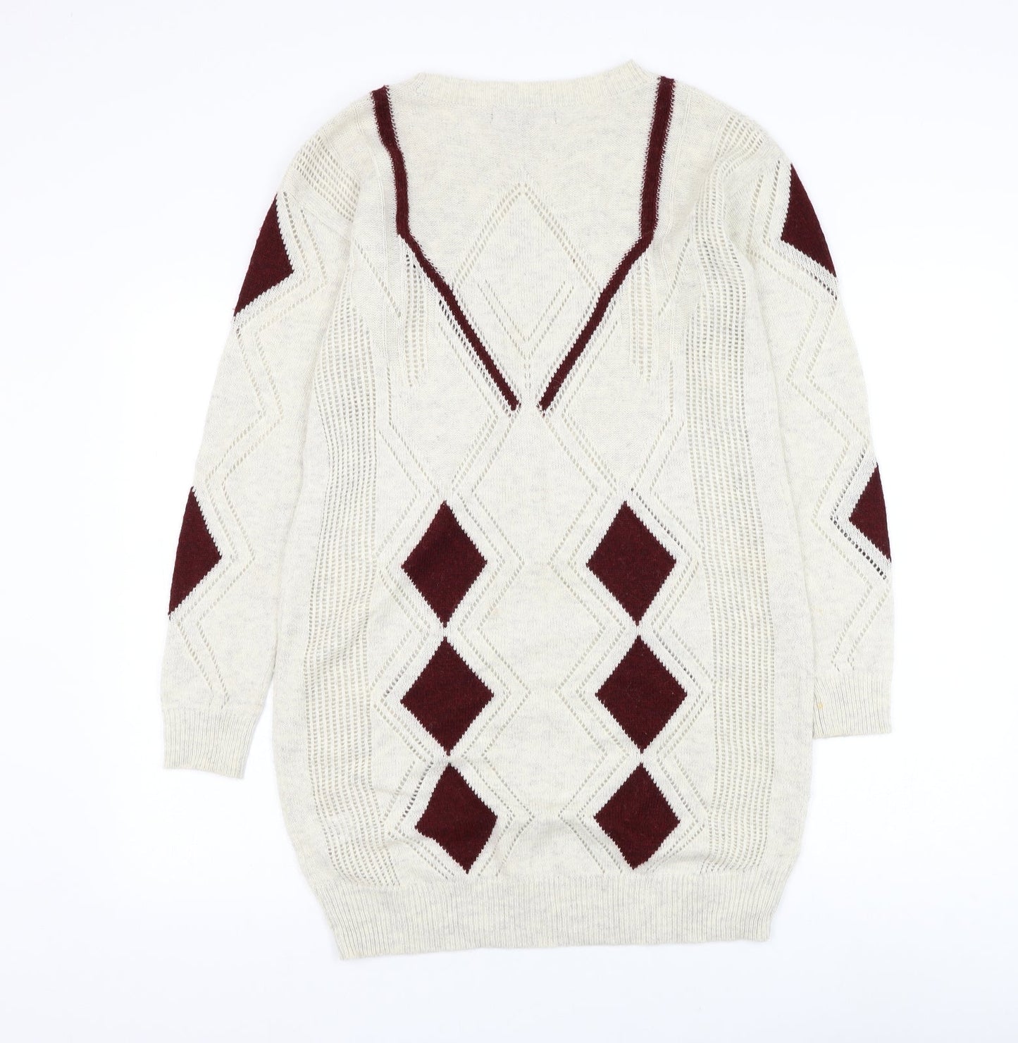 NEXT Womens Beige Round Neck Geometric Acrylic Pullover Jumper Size 12