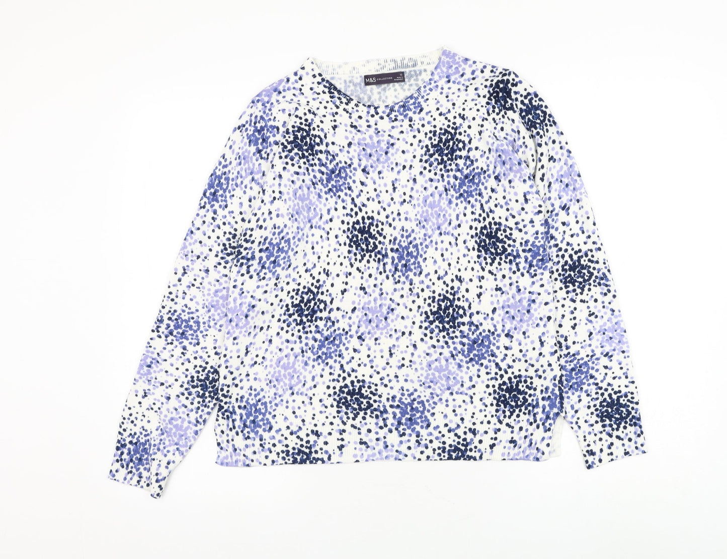 Marks and Spencer Womens White Round Neck Polka Dot Acrylic Pullover Jumper Size 12