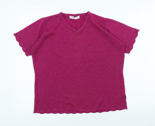EWM Womens Pink V-Neck Acrylic Pullover Jumper Size M