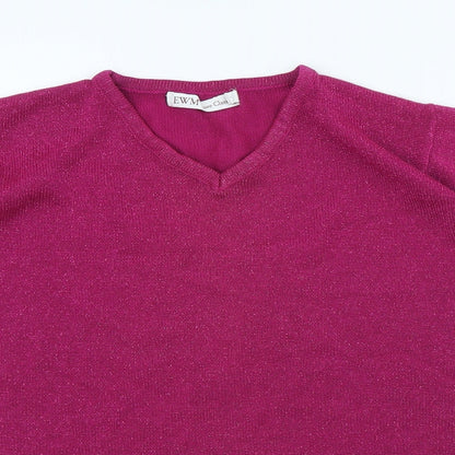 EWM Womens Pink V-Neck Acrylic Pullover Jumper Size M