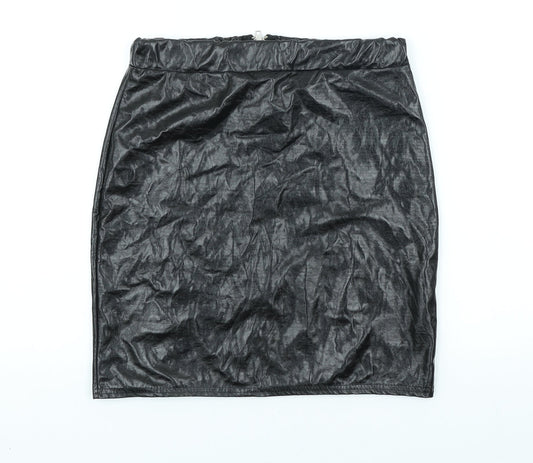 PRETTYLITTLETHING Womens Black Polyester Straight & Pencil Skirt Size 10 Zip