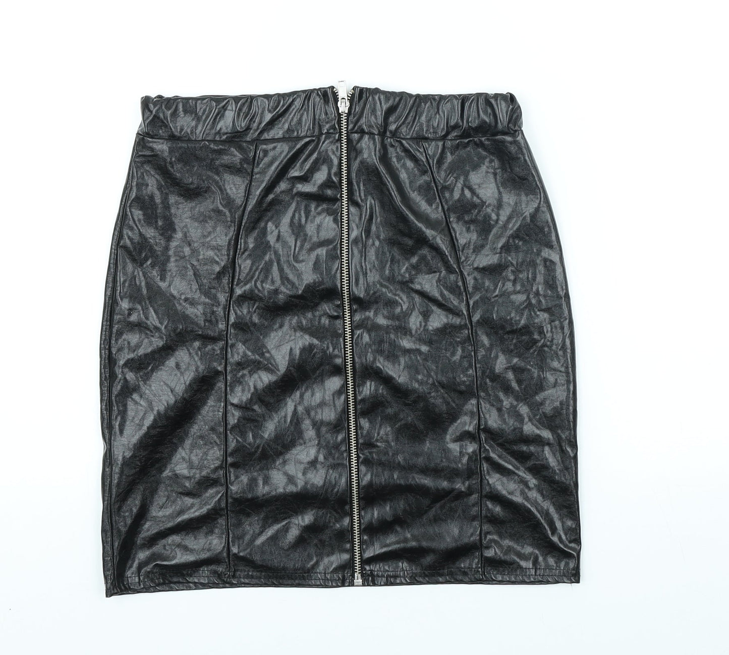 PRETTYLITTLETHING Womens Black Polyester Straight & Pencil Skirt Size 10 Zip