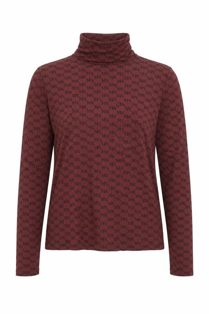 MNG Basics Womens Brown Geometric Viscose Basic T-Shirt Size M High Neck