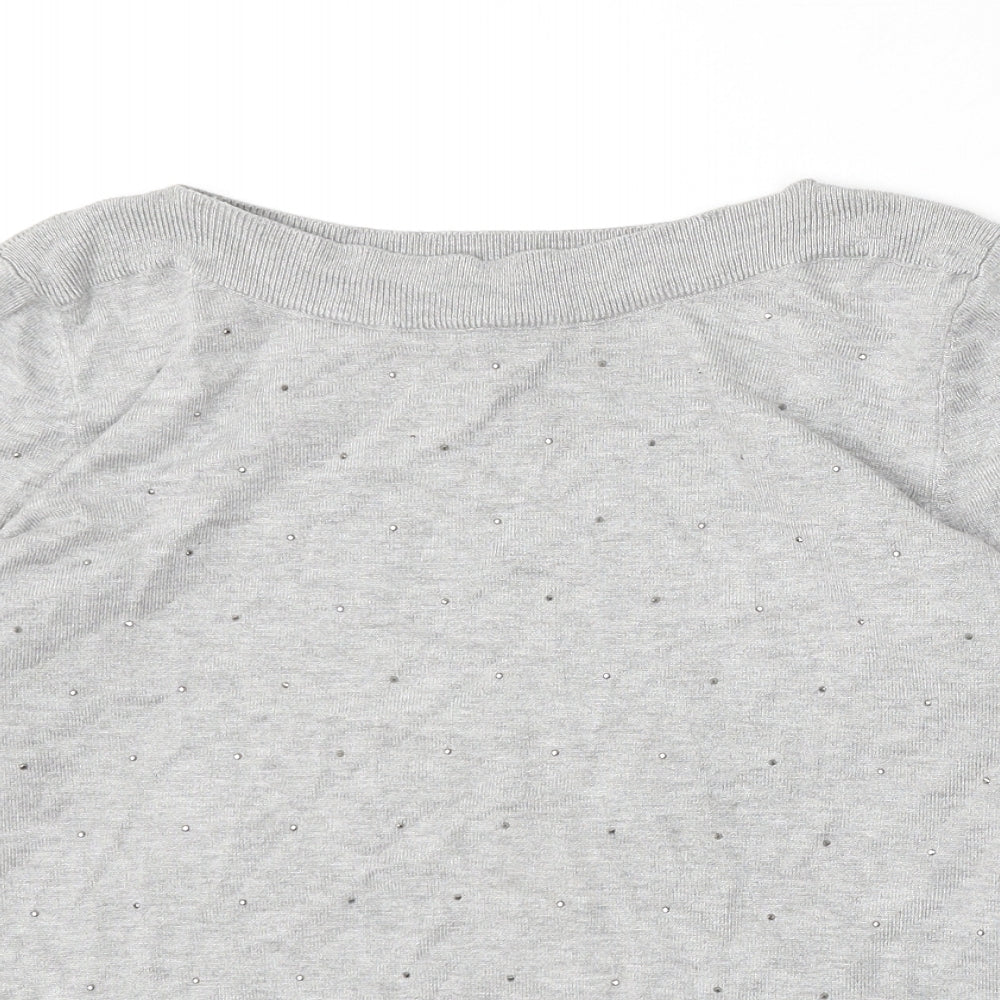 Bonmarché Womens Grey Boat Neck Viscose Pullover Jumper Size 12