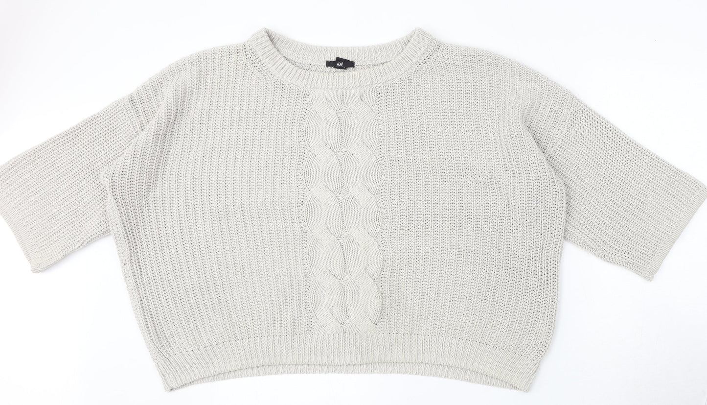 H&M Womens Grey Round Neck Cotton Pullover Jumper Size L