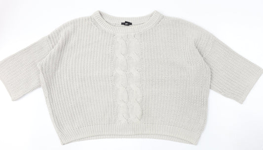 H&M Womens Grey Round Neck Cotton Pullover Jumper Size L