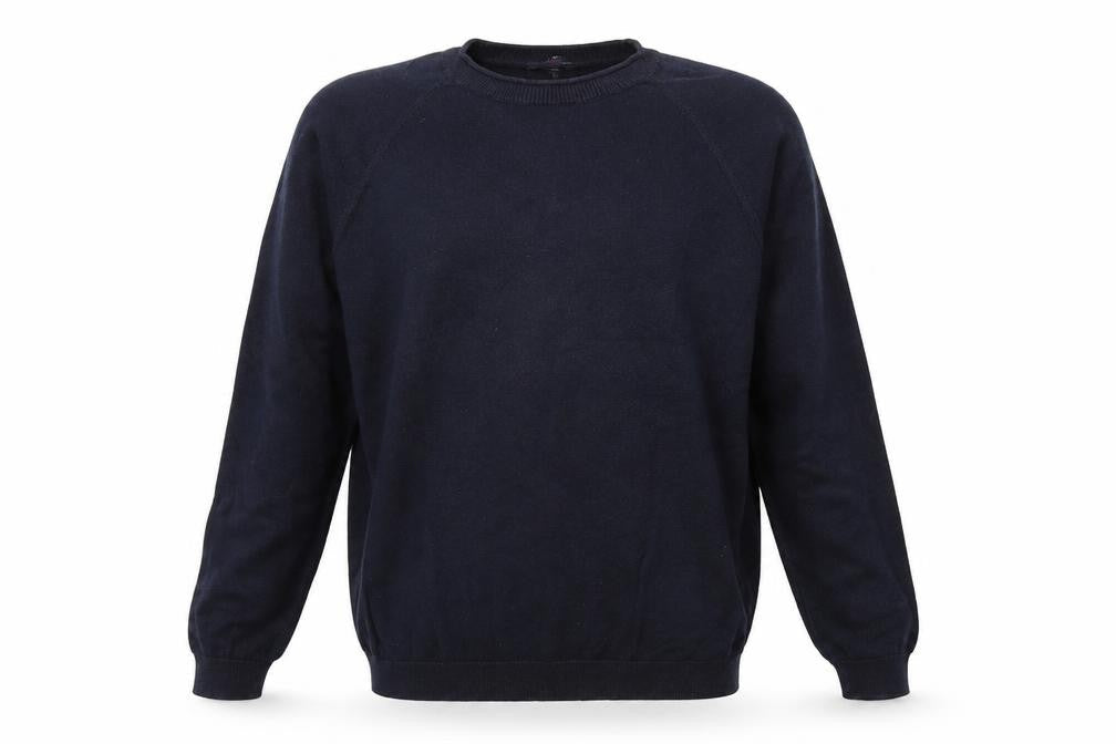 Easy Mens Blue Round Neck Cotton Pullover Jumper Size M