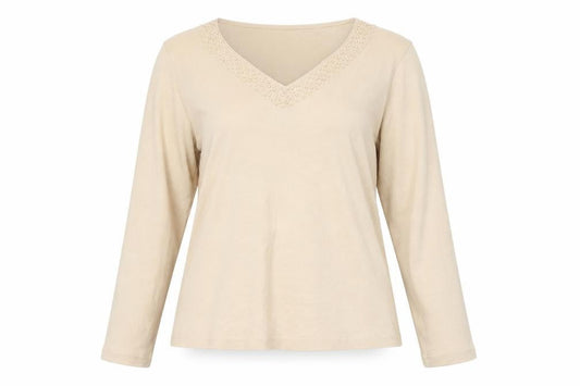 Deanes Womens Beige Cotton Basic T-Shirt Size 16 V-Neck