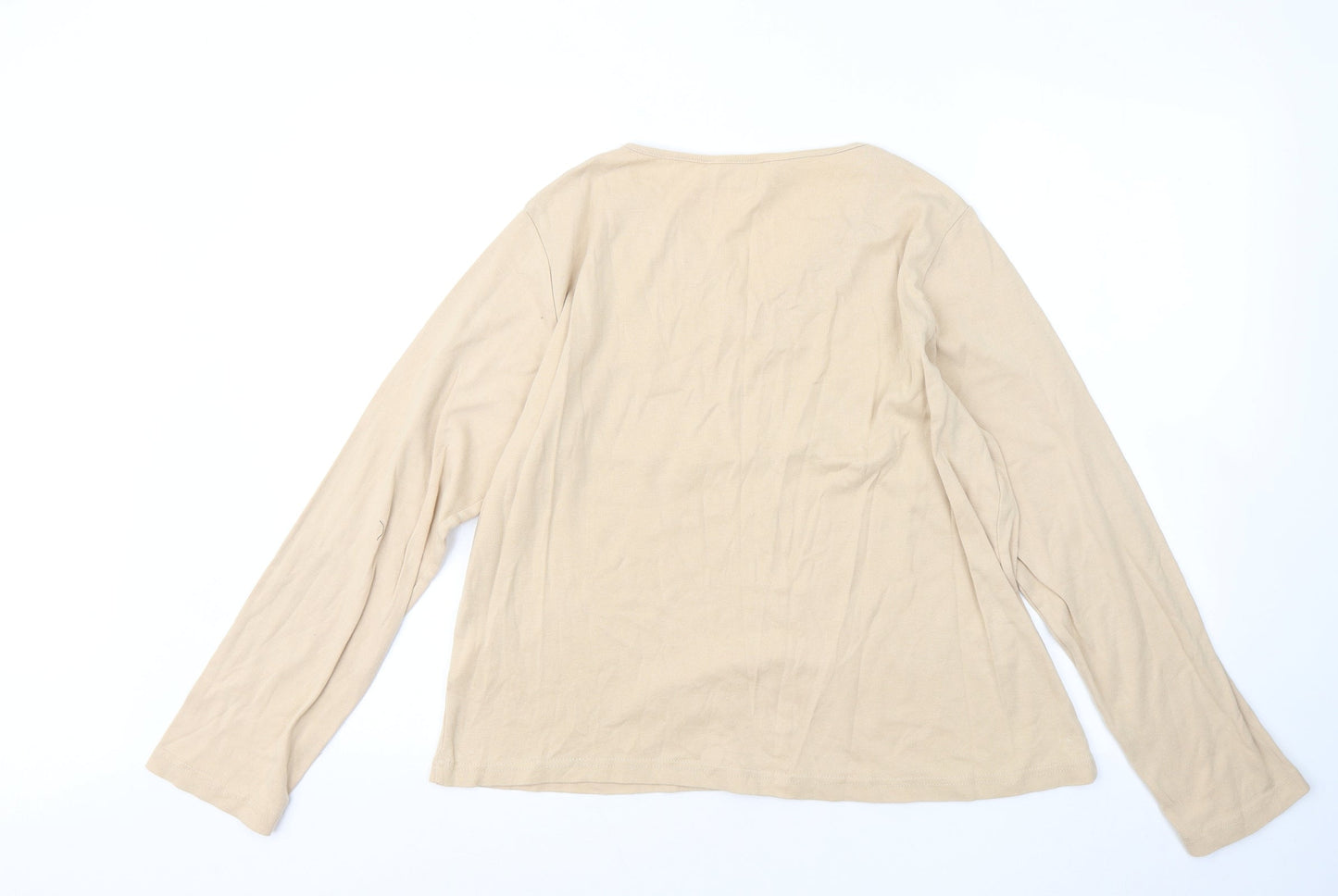 Deanes Womens Beige Cotton Basic T-Shirt Size 16 V-Neck