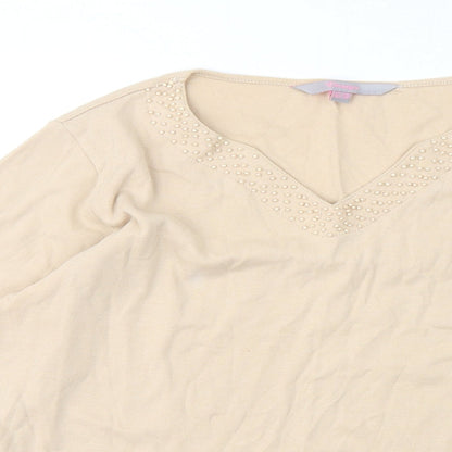 Deanes Womens Beige Cotton Basic T-Shirt Size 16 V-Neck