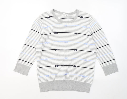 CC Womens Grey Round Neck Striped Viscose Pullover Jumper Size M - Bows