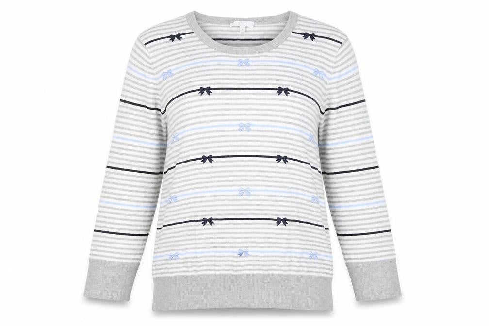 Country Casuals Womens Grey Round Neck Striped Viscose Pullover Jumper Size M - Bows