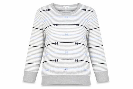 Country Casuals Womens Grey Round Neck Striped Viscose Pullover Jumper Size M - Bows