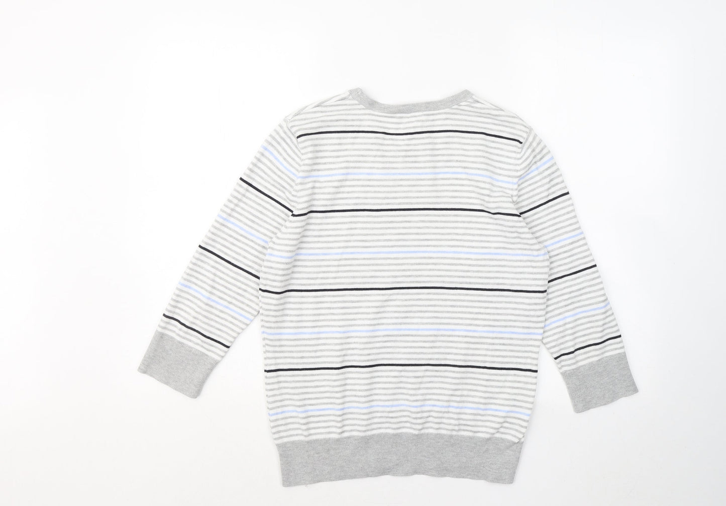 CC Womens Grey Round Neck Striped Viscose Pullover Jumper Size M - Bows