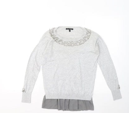 Next Womens Grey Round Neck Cotton Pullover Jumper Size 8