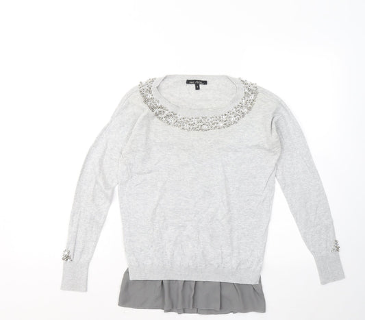 NEXT Womens Grey Round Neck Cotton Pullover Jumper Size 8