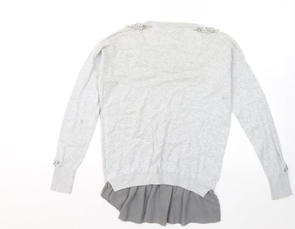 Next Womens Grey Round Neck Cotton Pullover Jumper Size 8
