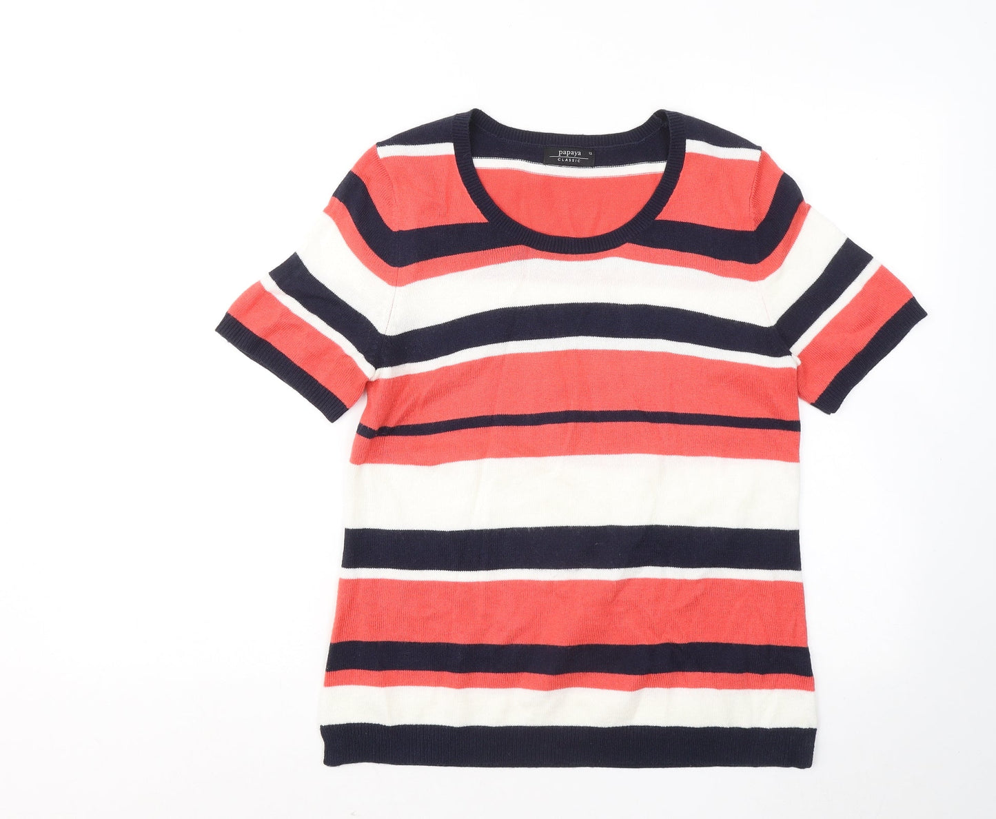 Papaya Womens Multicoloured Round Neck Striped Acrylic Pullover Jumper Size 12