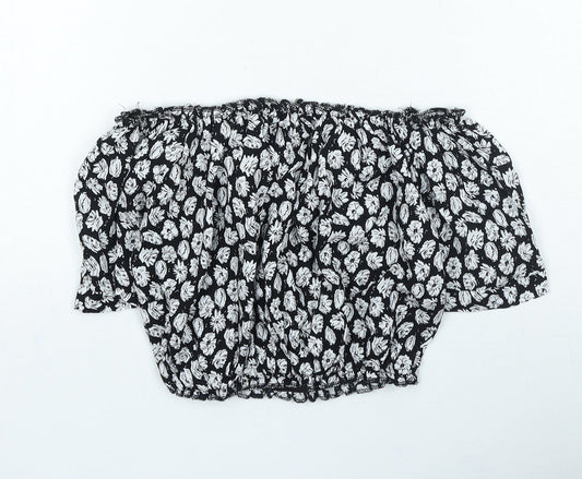 Missi London Womens Black Floral Polyester Cropped Blouse Size 8 Off the Shoulder