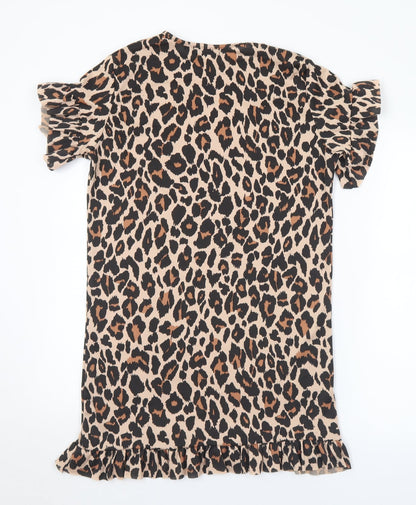 I SAW IT FIRST Womens Brown Animal Print Polyester Mini Size 8 Round Neck