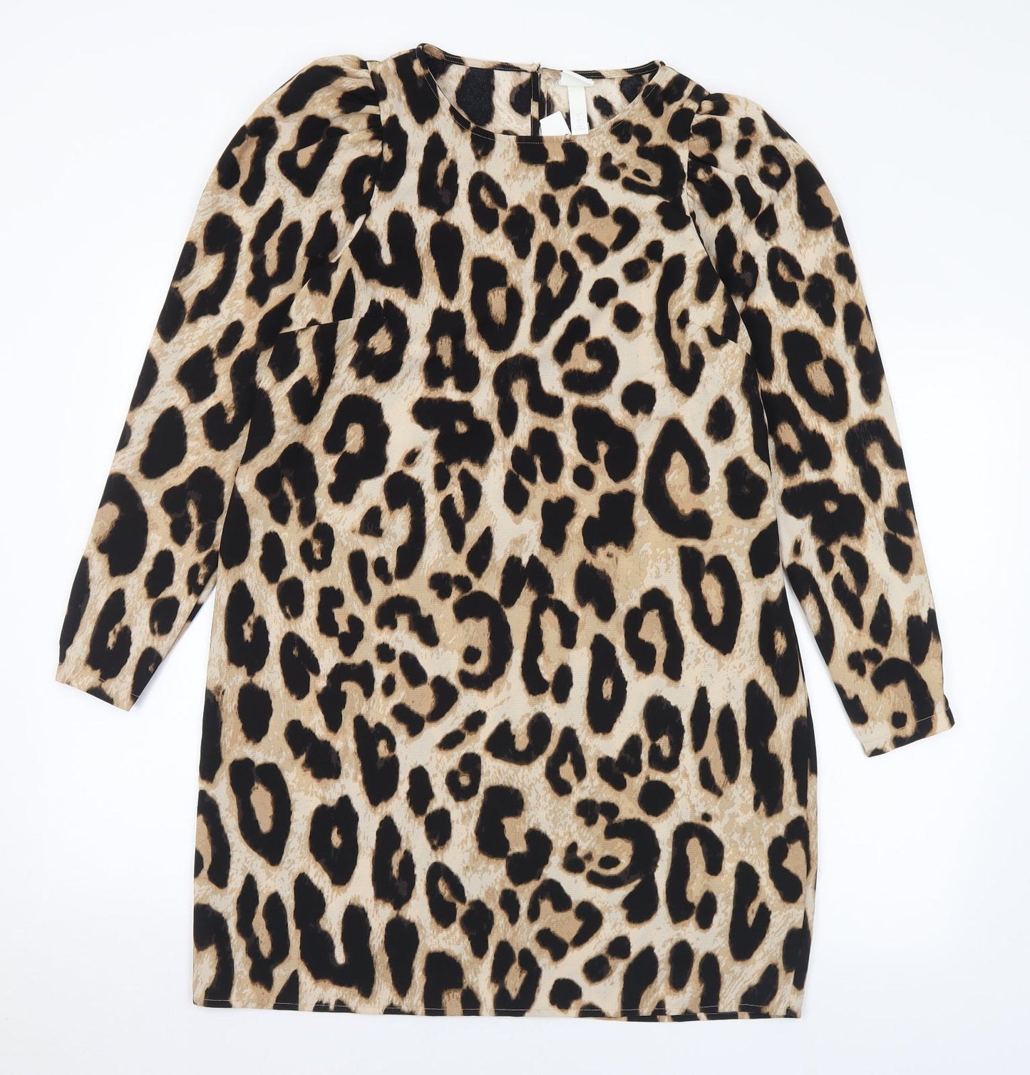 H&M Womens Brown Animal Print Polyester A-Line Size S Round Neck Zip