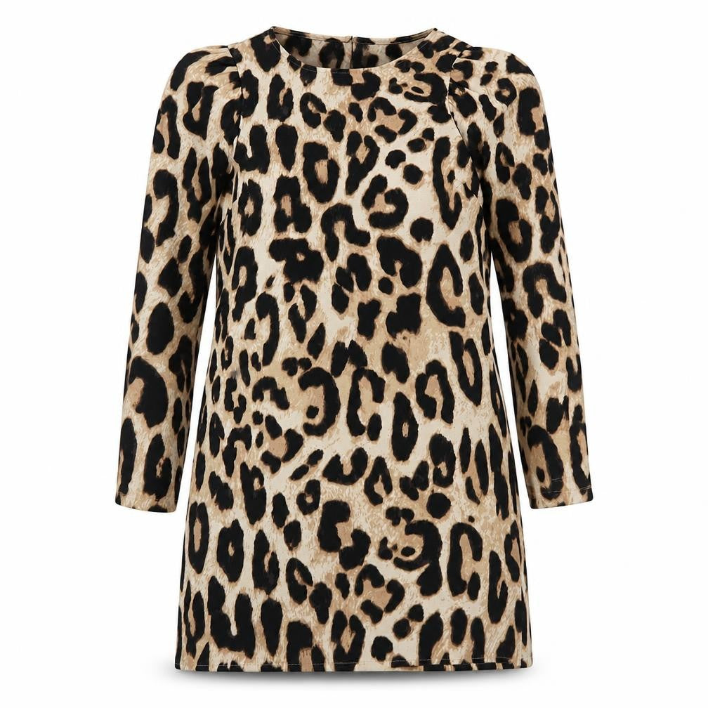 H&M Womens Brown Animal Print Polyester A-Line Size S Round Neck Zip
