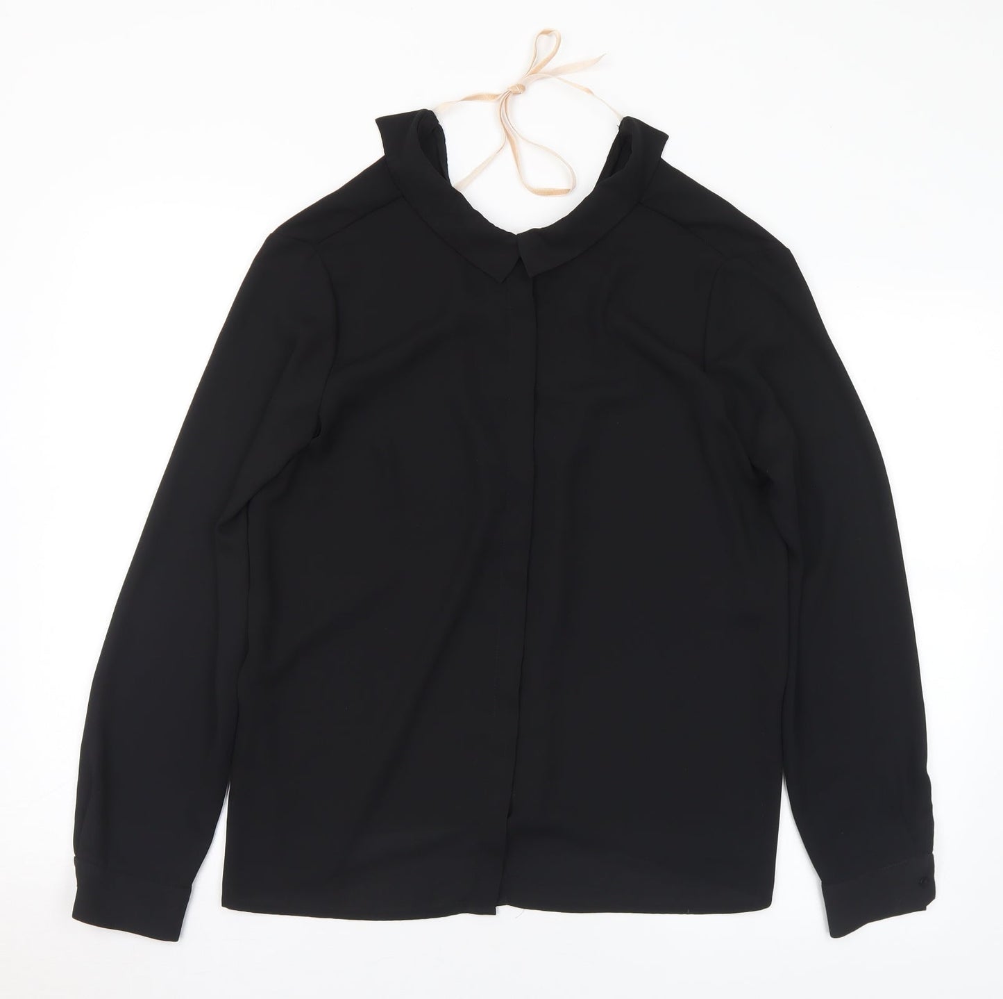 Zara Womens Black Polyester Basic Blouse Size M V-Neck