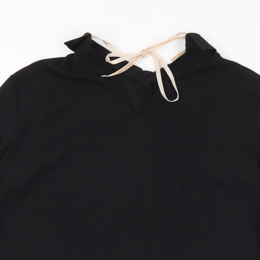 Zara Womens Black Polyester Basic Blouse Size M V-Neck
