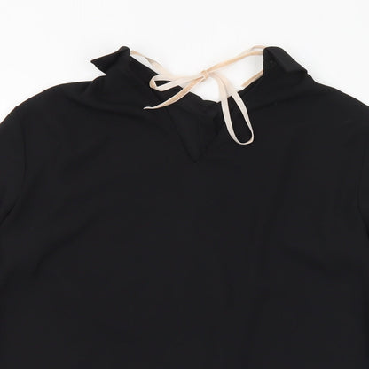 Zara Womens Black Polyester Basic Blouse Size M V-Neck