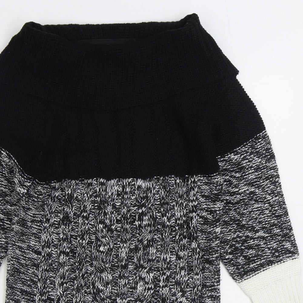 Preworn Womens Grey Roll Neck Striped Acrylic Pullover Jumper Size S