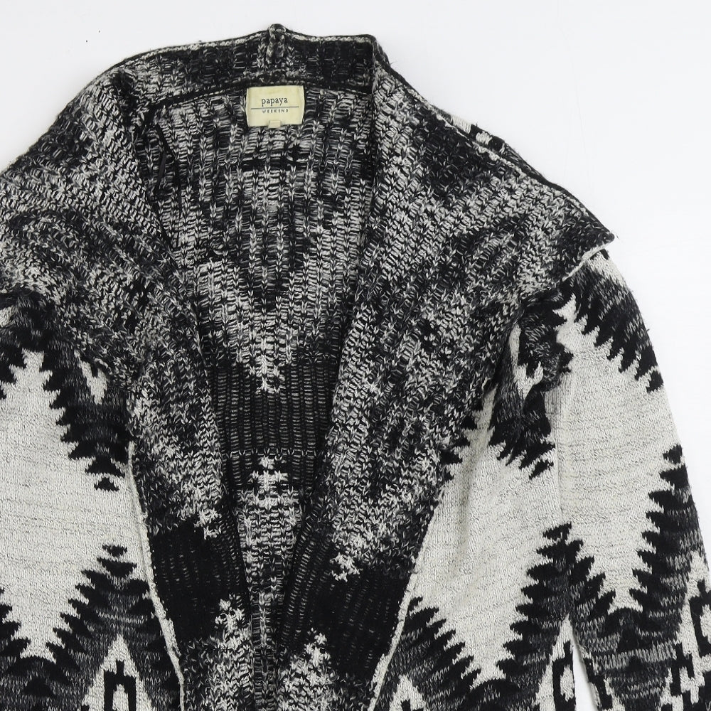 Matalan Womens Grey V-Neck Geometric Acrylic Cardigan Jumper Size S