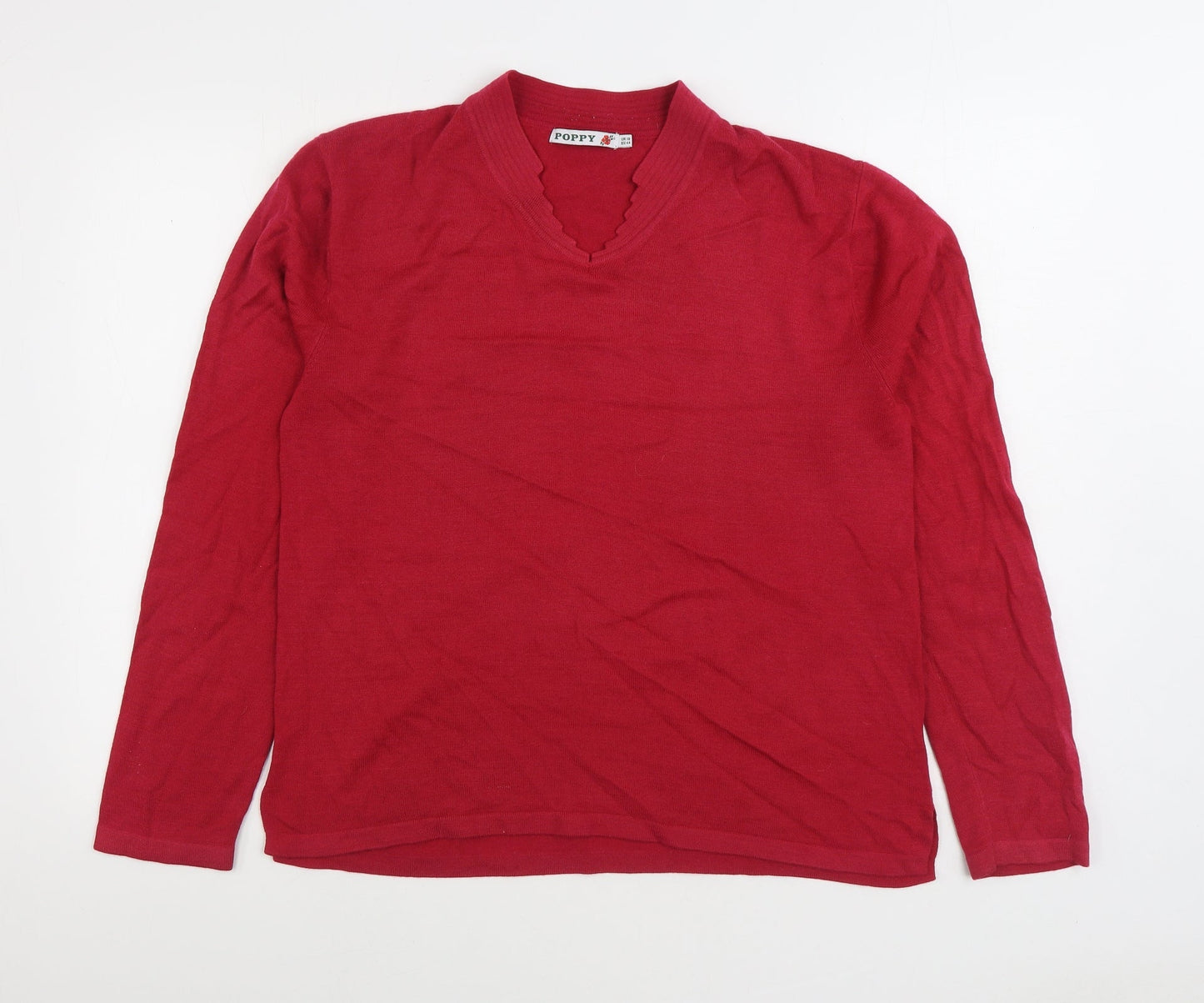 Poppy Womens Pink V-Neck Acrylic Pullover Jumper Size 18