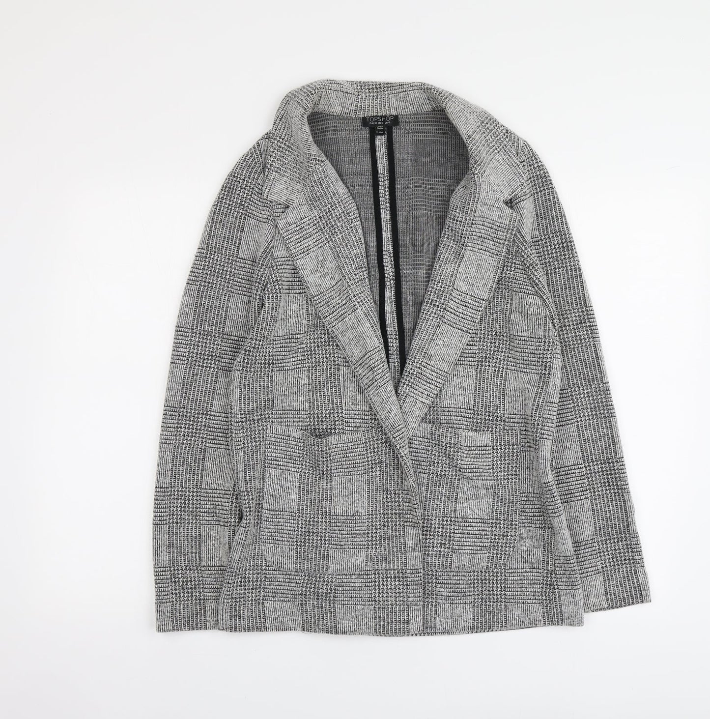 Topshop Womens Grey V-Neck Plaid Acrylic Cardigan Jumper Size 10