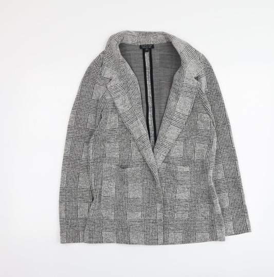 Topshop Womens Grey V-Neck Plaid Acrylic Cardigan Jumper Size 10