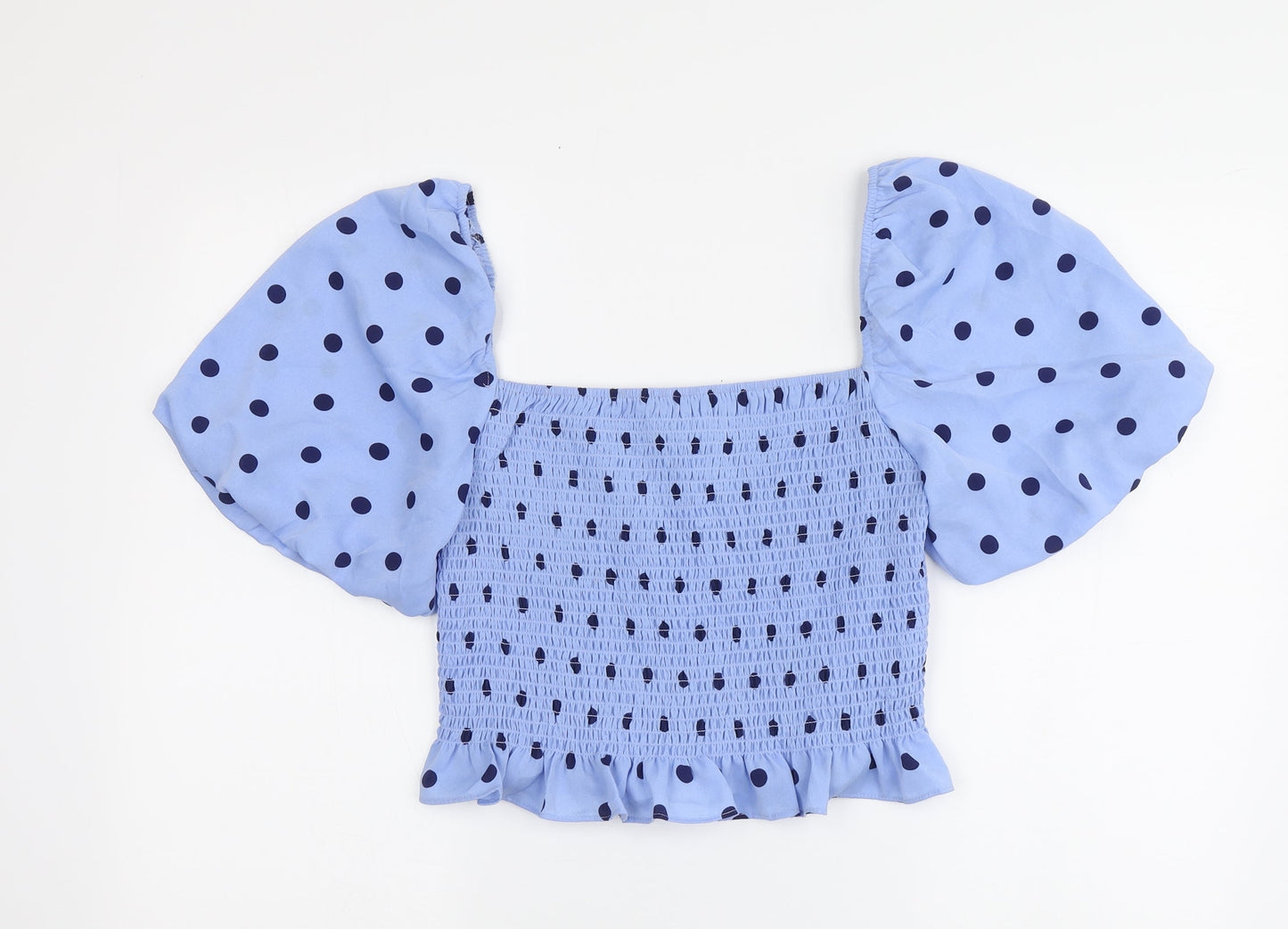 Brave Soul Womens Blue Polka Dot Polyester Basic Blouse Size L Square Neck