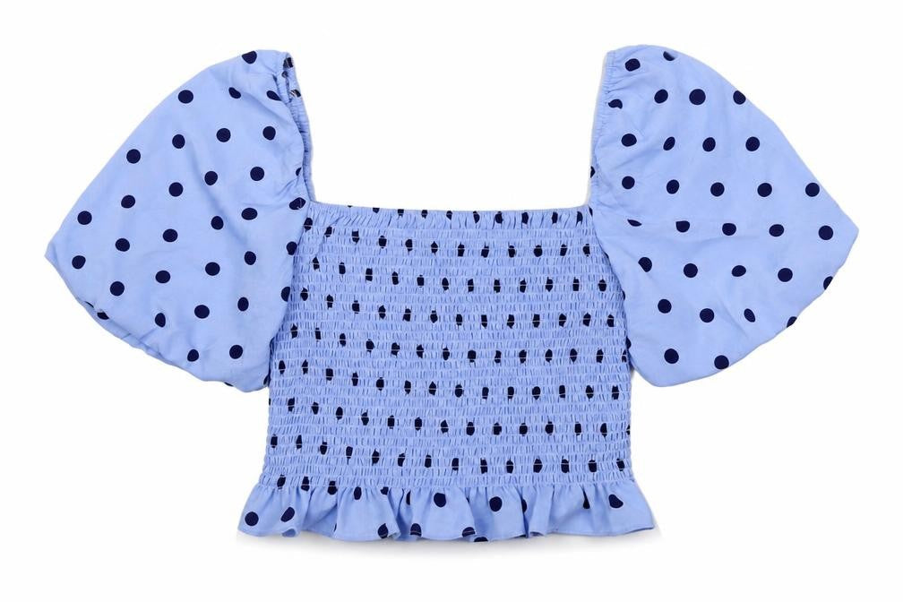 Brave Soul Womens Blue Polka Dot Polyester Basic Blouse Size L Square Neck