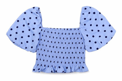 Brave Soul Womens Blue Polka Dot Polyester Basic Blouse Size L Square Neck