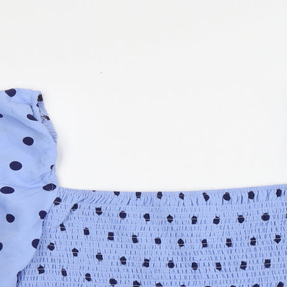 Brave Soul Womens Blue Polka Dot Polyester Basic Blouse Size L Square Neck