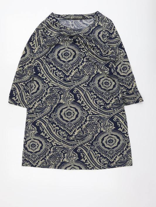 QED London Womens Blue Paisley Cotton Trapeze & Swing Size M Round Neck