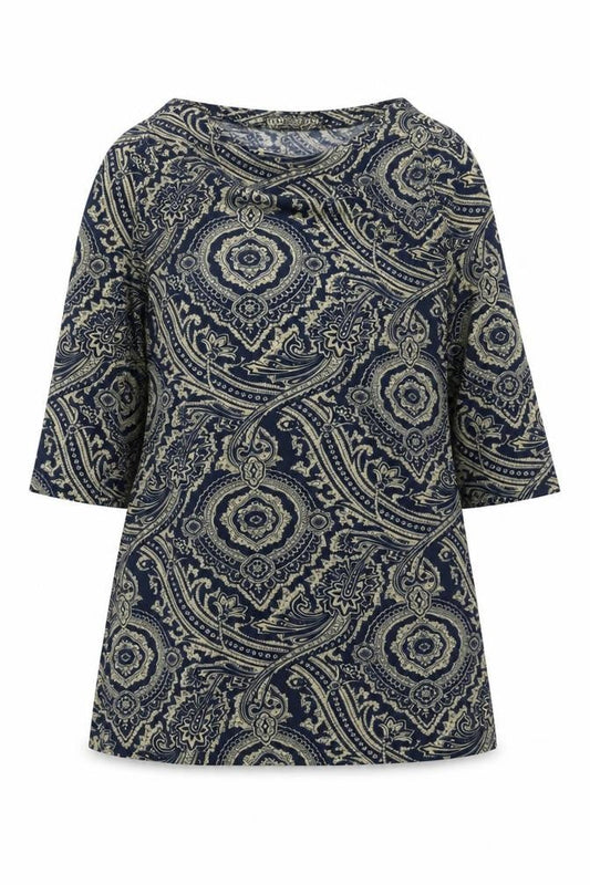 QED London Womens Blue Paisley Cotton Trapeze & Swing Size M Round Neck