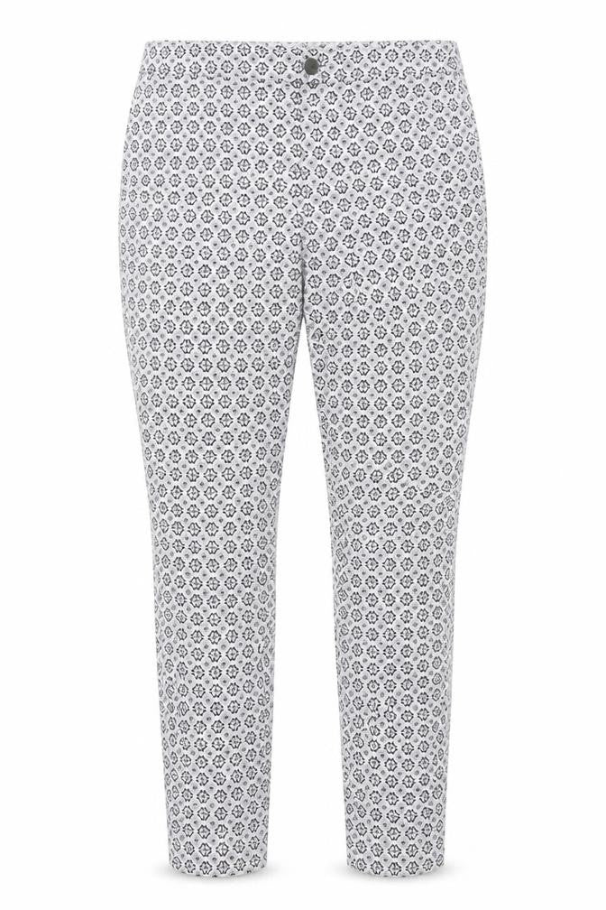 Dorothy Perkins Womens White Geometric Polyester Chino Trousers Size 10 L25 in Regular Button