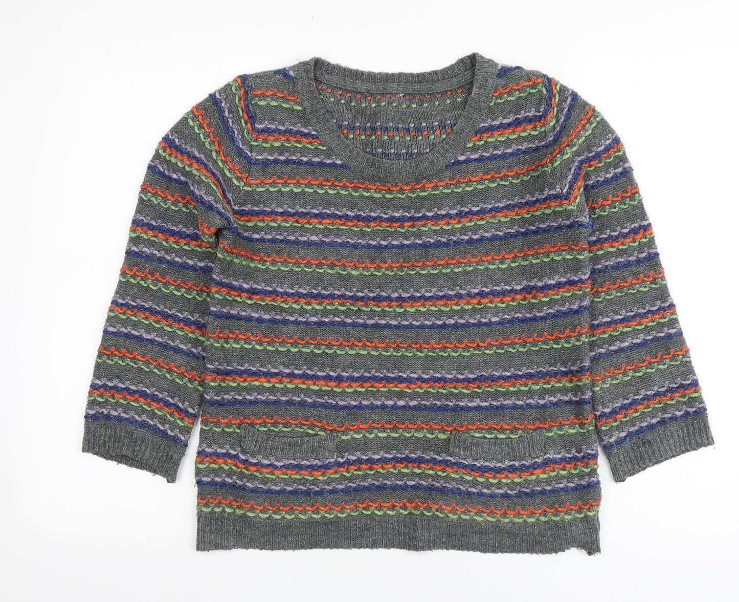 Per Una Womens Multicoloured Round Neck Striped Acrylic Pullover Jumper Size 10