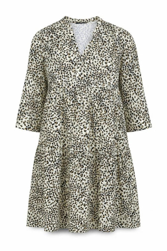 Primark Womens Beige Animal Print Polyester Skater Dress Size 10 V-Neck