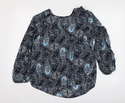 Dunnes Womens Blue Paisley Polyester Basic Blouse Size M V-Neck