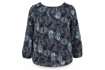Dunnes Womens Blue Paisley Polyester Basic Blouse Size M V-Neck