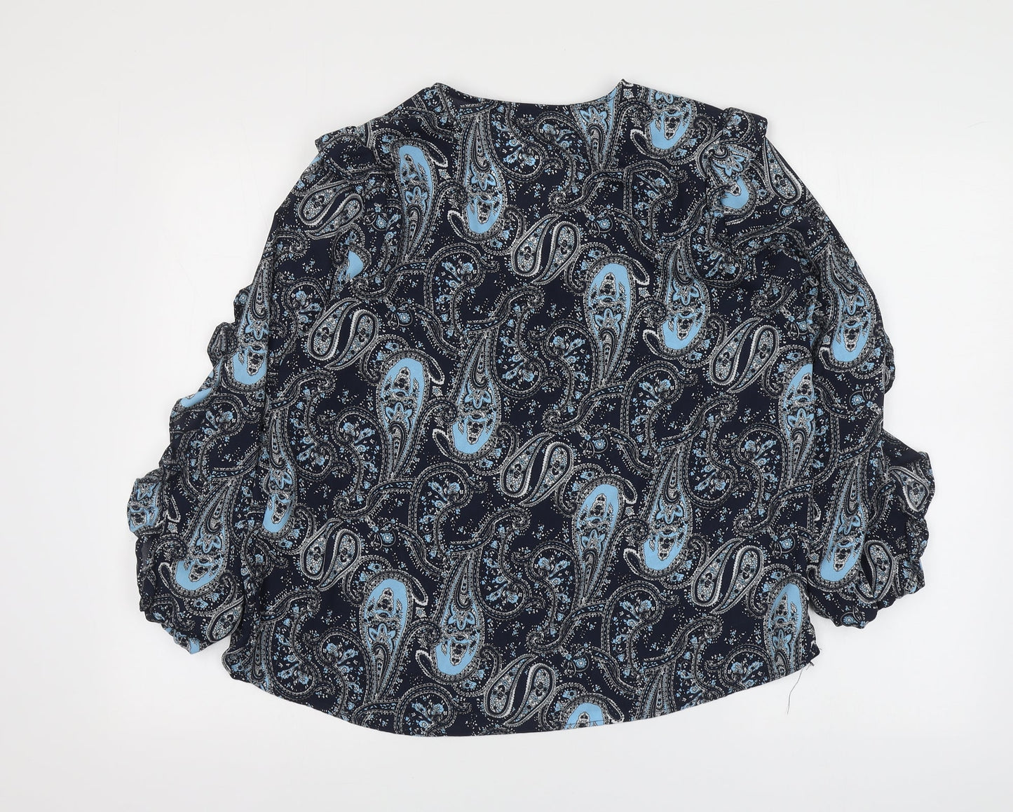 Dunnes Stores Womens Blue Paisley Polyester Basic Blouse Size M V-Neck